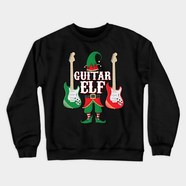 Guitar Elf - Christmas Gift Idea for Guitarists graphic print Crewneck Sweatshirt by Vector Deluxe